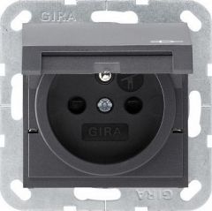 Розетка Gira System 55 с/з со шторками крышкой 16A 250V безвинтовой зажим антрацит 048828