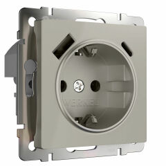  Werkel W1271704/ Розетка с заземлением, шторками и USB тип A+C (дымчатый) W1271704