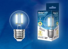 Лампа светодиодная Uniel LED-G45-5W/NW/E27/CL/DIM GLA01TR картон