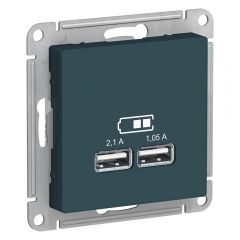  Schneider Electric ATLASDESIGN USB РОЗЕТКА A+A, 5В/2,1 А, 2х5В/1,05 А, механизм, ИЗУМРУД