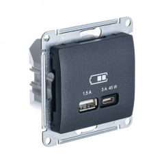  Systeme Electric GLOSSA USB РОЗЕТКА А + тип-С 45Вт высокоскор.заряд. QC, PD, механизм, АНТРАЦИТ