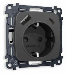Розетка с заземлением и 2хUSB type A и C, без рамки Ambrella Volt Quant MO910010