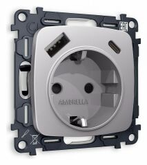 Розетка с заземлением и 2хUSB type A и C, без рамки Ambrella Volt Quant MO510010