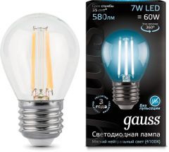  Gauss Лампа светодиодная филаментная E27 7W 4100К прозрачная 105802207
