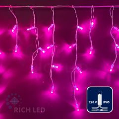 Гирлянда Rich LED Бахрома 3*0.5 м, колпачок, РОЗОВЫЙ, прозрачный провод