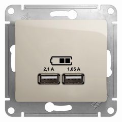  Schneider Electric GLOSSA USB РОЗЕТКА A+A, 5В/2,1 А, 2х5В/1,05 А, механизм, МОЛОЧНЫЙ