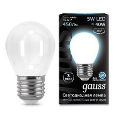  Gauss Лампа светодиодная филаментная E27 5W 4100К матовая 105202205