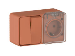  Systeme Electric ATLASDESIGN PROFI IP54 О/У БЛОК: РОЗЕТКА с заземл. со шт., 16А, ВЫКЛЮЧАТЕЛЬ 2-клав., 10АХ, ТЕРРАКОТОВЫЙ