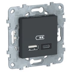  Schneider Electric UNICA NEW РОЗЕТКА USB, 2-местная, тип А+С, 5 В / 2400 мА, АНТРАЦИТ