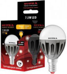 Лампа светодиодная Supra SL-LED-G45-7.5W/3000/E14