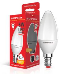 Лампа светодиодная Supra SL-LED-ECO-CN-5W/3000/E14-N Свеча, мощность 5 ватт, теплый свет, цоколь Е14