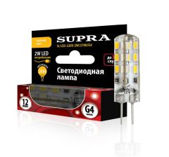 Лампа светодиодная Supra SL-LED-220V-2W/2700/G4 капсульная, мощность 2Вт, теплый свет, напряжение 220В, цоколь G4