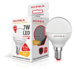 Лампа светодиодная Supra SL-LED-PR-P45-7W/3000/E14 Шар-мини, мощность 7 Вт, теплый свет, цоколь Е14