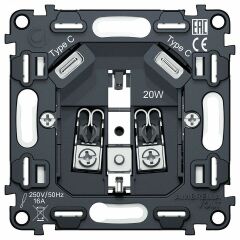 Механизм розетки с заземлением и 2хUSB type C Ambrella Volt QUANT VM165