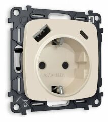 Розетка с заземлением и 2хUSB type A и C, без рамки Ambrella Volt Quant MO330010