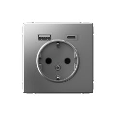  Systeme Electric ARTGALLERY РОЗЕТКА 16А с 2 USB A+C, 5В/2,4А/3,0А, 2х5В/1,5А, механизм, СТАЛЬ
