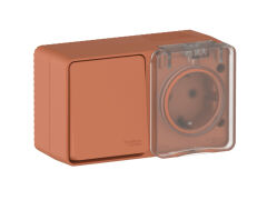  Systeme Electric ATLASDESIGN PROFI IP54 О/У БЛОК: РОЗЕТКА с заземл. со шт., 16А, ВЫКЛЮЧАТЕЛЬ 1-клав., 10АХ, ТЕРРАКОТОВЫЙ