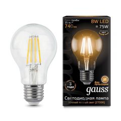 Gauss Лампа светодиодная филаментная E27 8W 2700К прозрачная 102802108