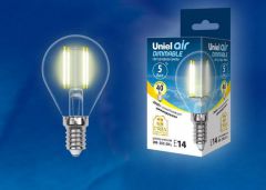 Лампа светодиодная Uniel LED-G45-5W/WW/E14/CL/DIM GLA01TR картон