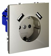 Розетка с заземлением и со шторкой и 2хUSB type A, без рамки Voltum S70 VLS040404