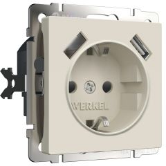 Werkel Розетка с заземлением, шторками и USBх2 (айвори матовый) W1171562