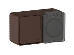 Systeme Electric ATLASDESIGN PROFI IP54 О/У БЛОК: РОЗЕТКА с заземл. со шт., 16А, ВЫКЛЮЧАТЕЛЬ 1-клав., 10АХ, КОРИЧНЕВЫЙ