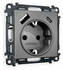 Розетка с заземлением и 2хUSB type A и C, без рамки Ambrella Volt Quant MA660010