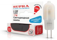 Лампа светодиодная Supra SL-LED-PL-12V-2.5W/4000/G4 капсульная, мощность 2.5 Вт, холодный свет, напряжение 12В, цоколь G4