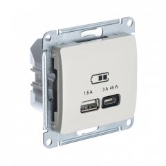  Systeme Electric GLOSSA USB РОЗЕТКА А + тип-С 45Вт высокоскор.заряд. QC, PD, механизм, МОЛОЧНЫЙ