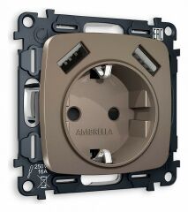 Розетка с заземлением и 2хUSB type A, без рамки Ambrella Volt Quant MO639010