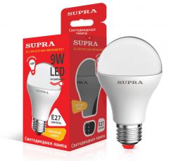 Лампа светодиодная Supra SL-LED-ECO-A60-9W/3000/E27 Тип А60, мощность 9 ватт, теплый свет, цоколь Е27
