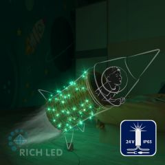 Гирлянда Rich LED 10 м, 24В, флэш, колпачок, ЗЕЛЕНЫЙ, прозрачный провод