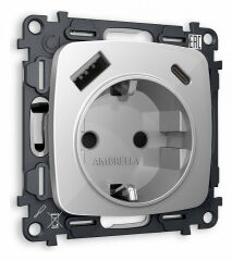 Розетка с заземлением и 2хUSB type A и C, без рамки Ambrella Volt Quant MO410010