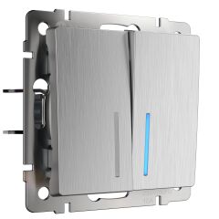  Werkel W1120109/ Выключатель двухклавишный с подсветкой (cеребряный рифленый) W1120109