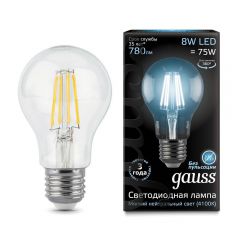  Gauss Лампа светодиодная филаментная E27 8W 4100К прозрачная 102802208