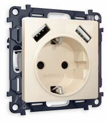 Розетка с заземлением и со шторкой и 2хUSB type A, без рамки Ambrella Volt Quant MA309010