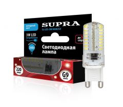 Лампа светодиодная Supra SL-LED-3W/4000/G9 капсульная, мощность 3Вт, холодный свет, напряжение 220В, цоколь G9