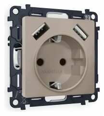 Розетка с заземлением и со шторкой и 2хUSB type A, без рамки Ambrella Volt Quant MA369010