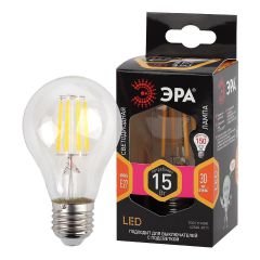 Лампа светодиодная филаментная Эра E27 15W 2700K прозрачная F-LED A60-15W-827-E27 Б0046981
