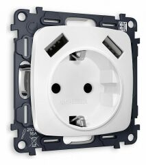 Розетка с заземлением и 2хUSB type A, без рамки Ambrella Volt Quant MO129010