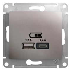  Schneider Electric GLOSSA USB РОЗЕТКА A+С, 5В/2,4А, 2х5В/1,2 А, механизм, ПЛАТИНА
