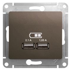  Schneider Electric GLOSSA USB РОЗЕТКА A+A,5В/2,1 А, 2х5В/1,05 А, механизм, ШОКОЛАД