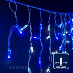 Гирлянда Rich LED Бахрома 3*0.5 м, колпачок, СИНИЙ+БЕЛЫЙ, прозрачный провод