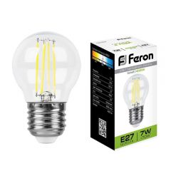Лампа светодиодная Feron E27 7W 4000K Шар Прозрачная LB-52 25877