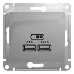  Schneider Electric GLOSSA USB РОЗЕТКА A+A, 5В/2,1 А, 2х5В/1,05 А, механизм, АЛЮМИНИЙ