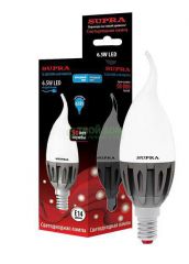 Лампа светодиодная Supra SL-LED-CNW-6.5W/4000/E14 Свеча на ветру, мощность 6,5Вт, холодный свет, цоколь Е14