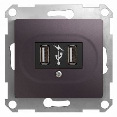  Schneider Electric GLOSSA USB РОЗЕТКА, 5В /1400 мА, 2 х 5В /700 мА, механизм, СИРЕНЕВЫЙ ТУМАН