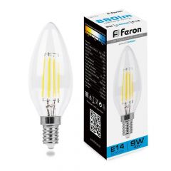 Лампа светодиодная филаментная Feron E14 9W 6400K прозрачная LB-73 38229