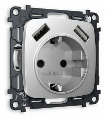 Розетка с заземлением и 2хUSB type A, без рамки Ambrella Volt Quant MO409010