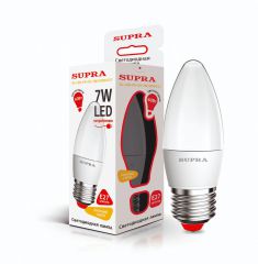 Лампа светодиодная Supra SL-LED-PR-CN-7W/3000/E27 Свеча, мощность 7 Вт, теплый свет, цоколь Е27